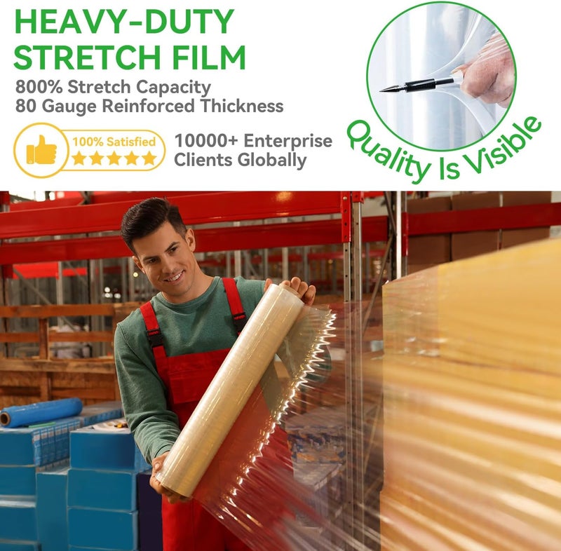 pafei 18" x 1500' Plastic Stretch/Shrink Wrap Roll - 80 Gauge Industrial Shrink Wrap for Moving, Heavy Duty 800% Stretch for Pallets, Packing, Shipping&Furniture Protection​-1Roll - Image 4